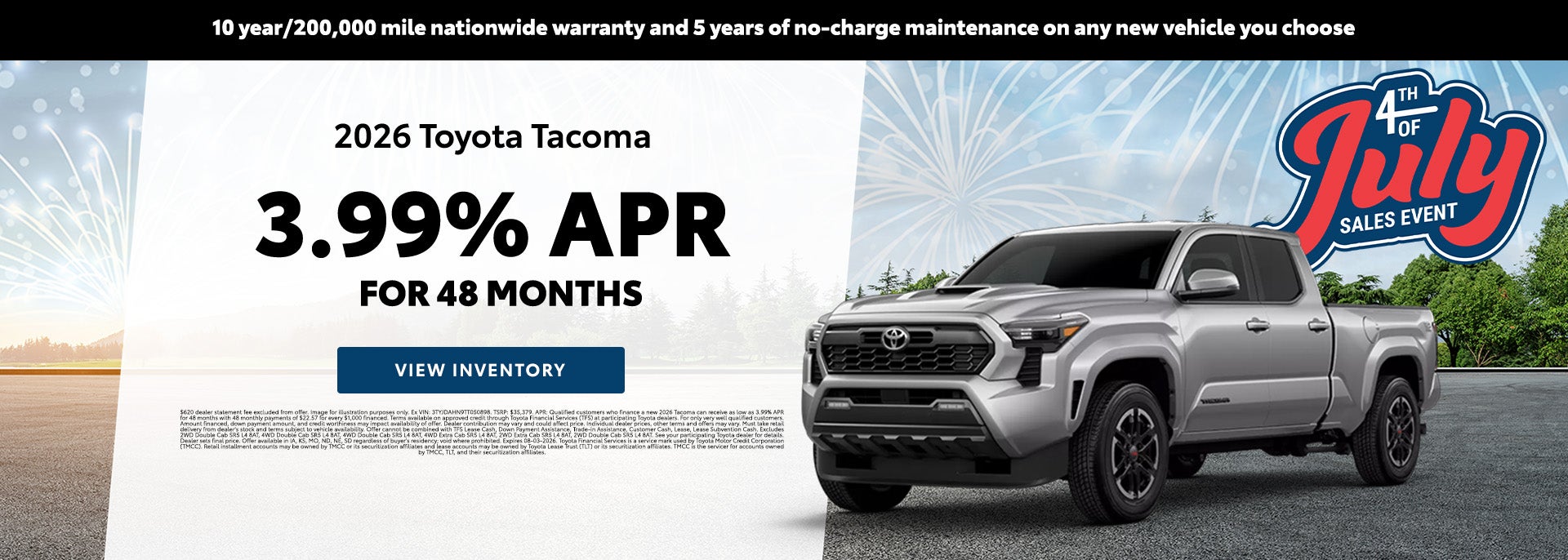 3.99% APR on 2026 Toyota Tacoma