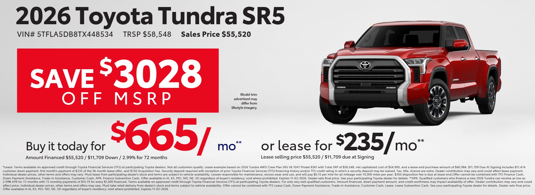 Lease a new Tundra from $235/mo