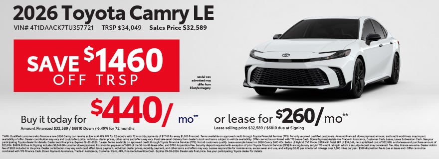 Lease a new Camry from $260/mo