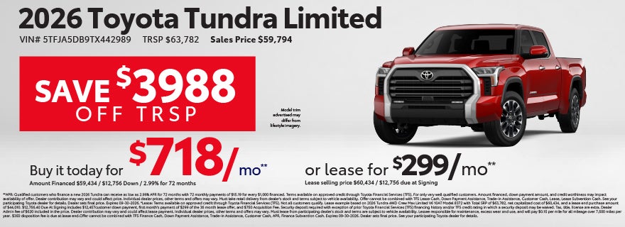 Lease a new Tundra from $299/mo