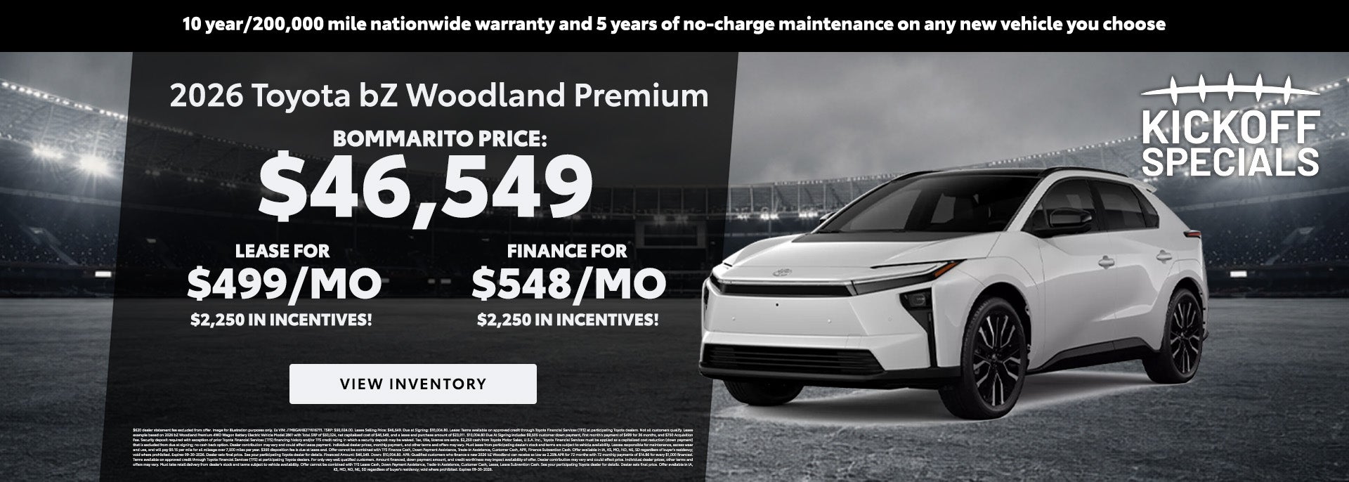 2026 Toyota bZ Woodland Premium deals at Bommarito Toyota